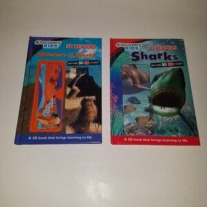 2 Discovery Kids 3D Readers Hardcover Book Lot Sharks Wonders of the World